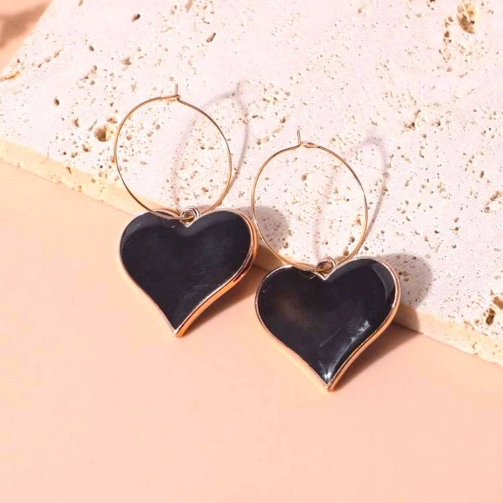 Black & Gold Heart Earrings
